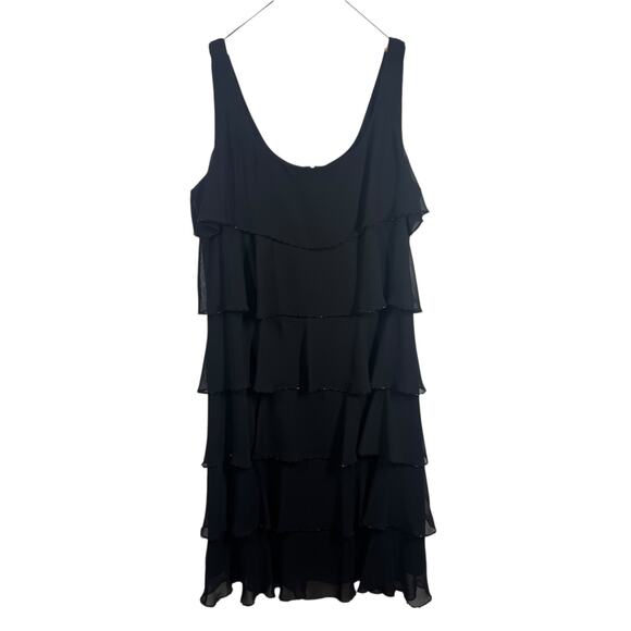 Patra Mini Dress Women 14 Plus Black Beaded Trim Ruffle Tiered Sleeveless Party - Picture 1 of 6